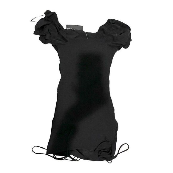 Fashion Nova NWT Black Minimalist Coquette Chic Ruched Bodycon Mini Dress Small - Picture 6 of 7
